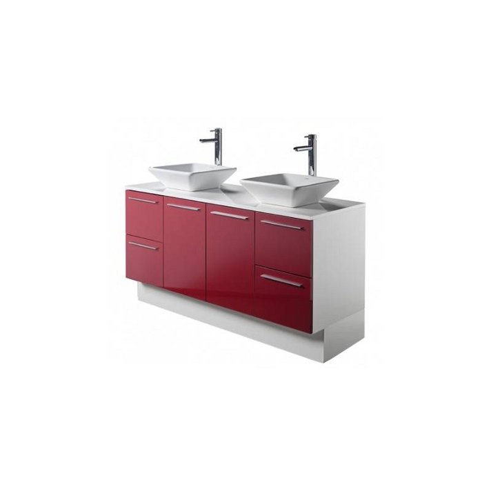 Mueble de baño fabricado en aglomerado con encimera incluida 140x50,4x85 cm rojo Twin Plus Unisan