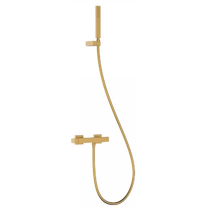 Kit de duche com torneira monocomando com suporte para parede fabricado em latão com acabamento em ouro mate Slim TRES