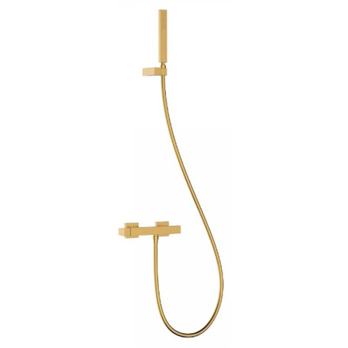 Kit de duche monocomando com chuveiro de mão com design moderno e acabamento cor de ouro Slim TRES