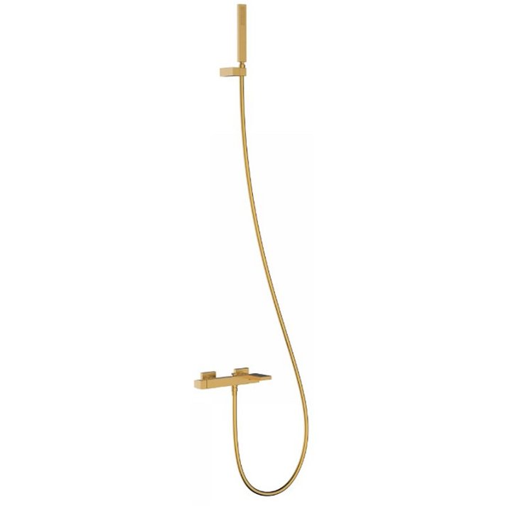 Kit de bañera y ducha con chorro a modo cascada y sistema antical con acabado oro mate Slim TRES