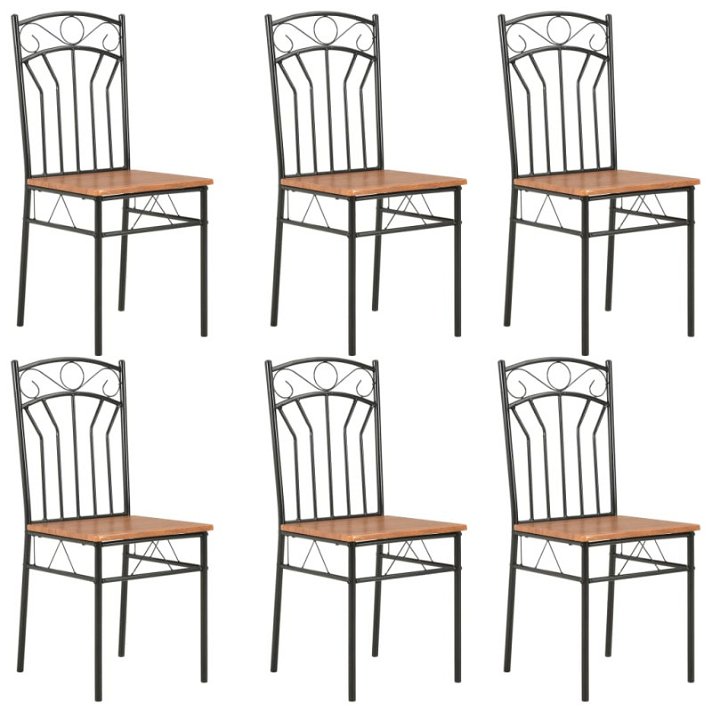 Pack de 6 chaises de salle à manger en mdf et acier avec finition marron et noire VidaXL