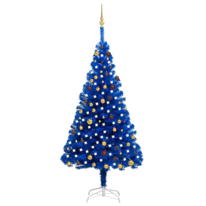Set de árbol de Navidad LED de 120x210 cm fabricado en pvc con un acabado color azul Vida XL