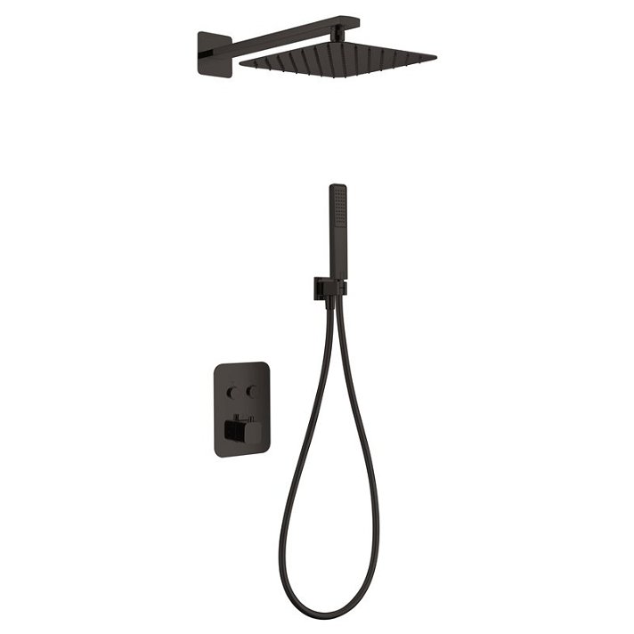 Conjunto termostático para ducha con 3 módulos con un diseño moderno de acabado negro mate Madeira Imex