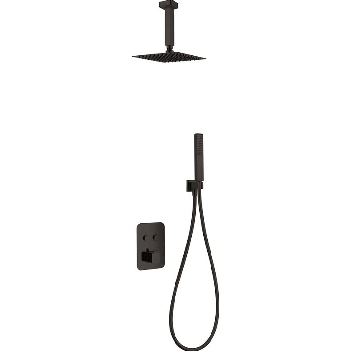 Conjunto termostático para ducha de 3 módulos con un diseño moderno de color negro mate Portugal Imex