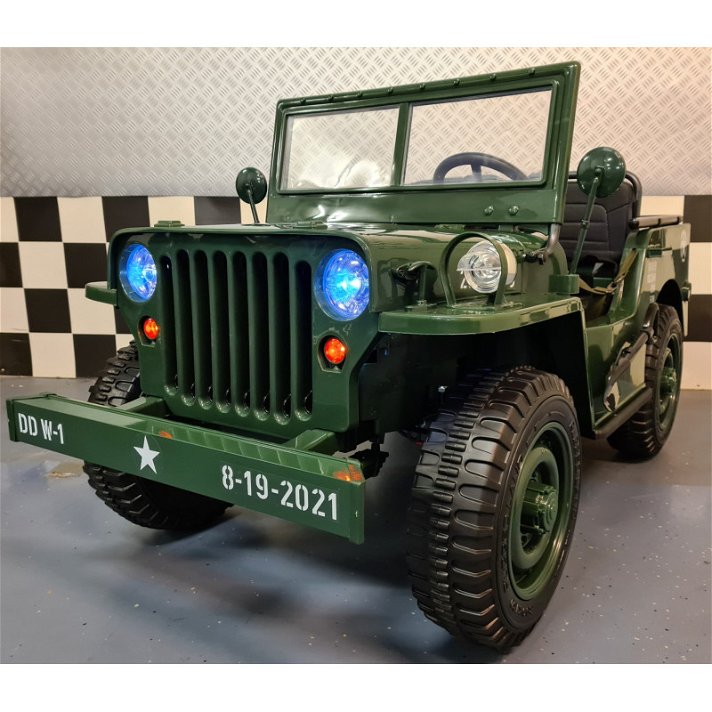 Jeep eléctrico infantil de 24 voltios con mando a distancia color verde militar Willys Cars4Kids