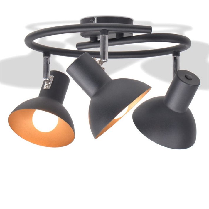 Lámpara de techo para 3 bombillas E27 negra y dorada Vida XL