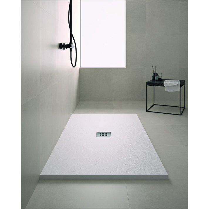 Plato de ducha rectangular con textura de piedra y pizarra natural fabricado en resina y cargas minerales Capri Doccia