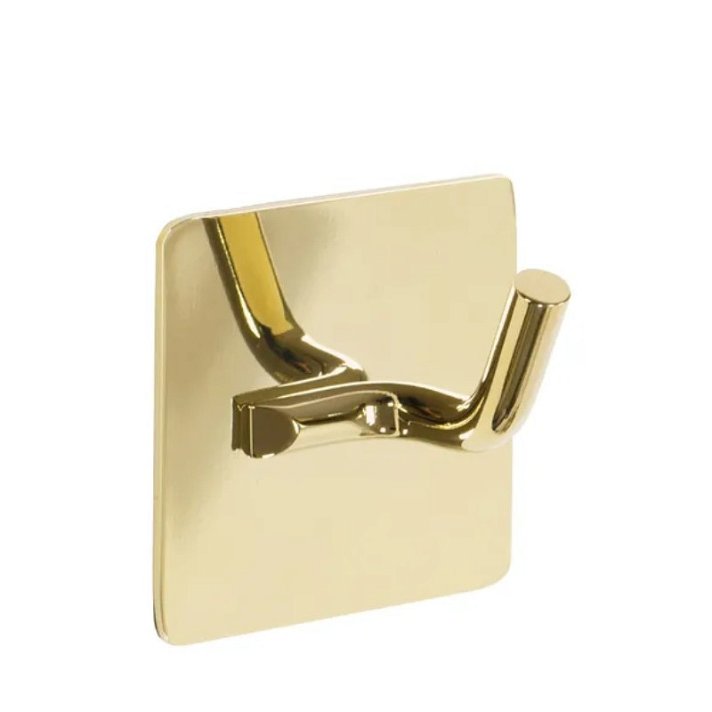 Percha de baño individual y autoadhesiva con base cuadrada hecha en metal dorado con efecto cepillado 322188 Tutumi