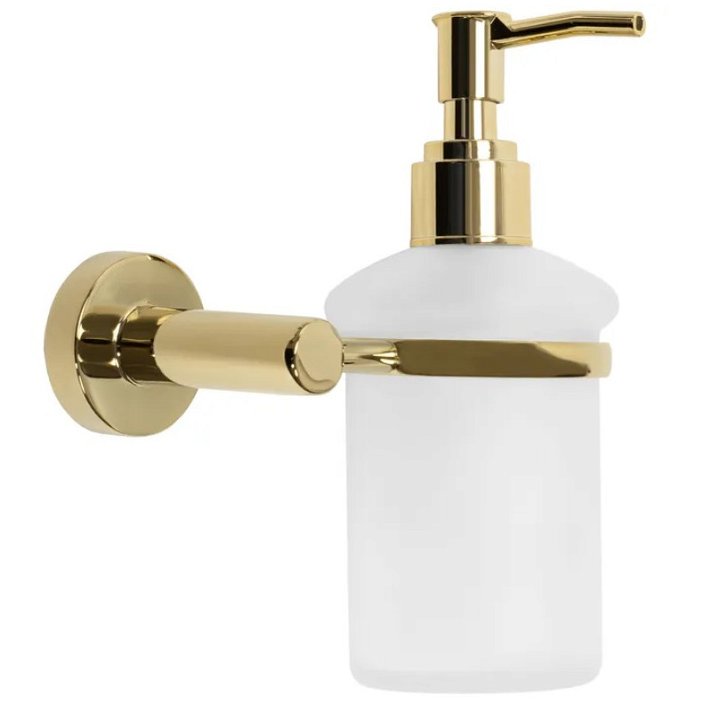 Dosificador de jabón con soporte para montaje en pared de vidrio blanco traslúcido y metal dorado 322212A Tutumi