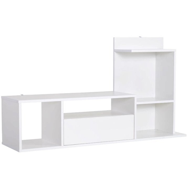 Mueble para televisión con estante y cajón fabricado con tablero de partículas color blanco HomCom