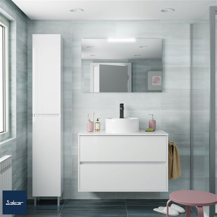Conjunto completo de casa de banho com 80 ou 100 cm de largura cor lacado branco alto brilho Noja Salgar
