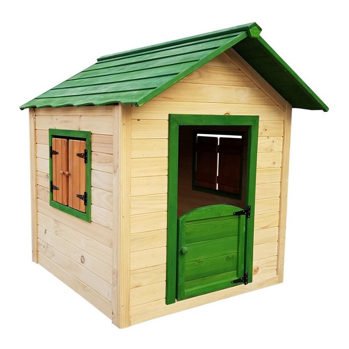 Casita infantil fabricada en madera de pino con tejado a dos aguas Kela Verde Outdoor Toys