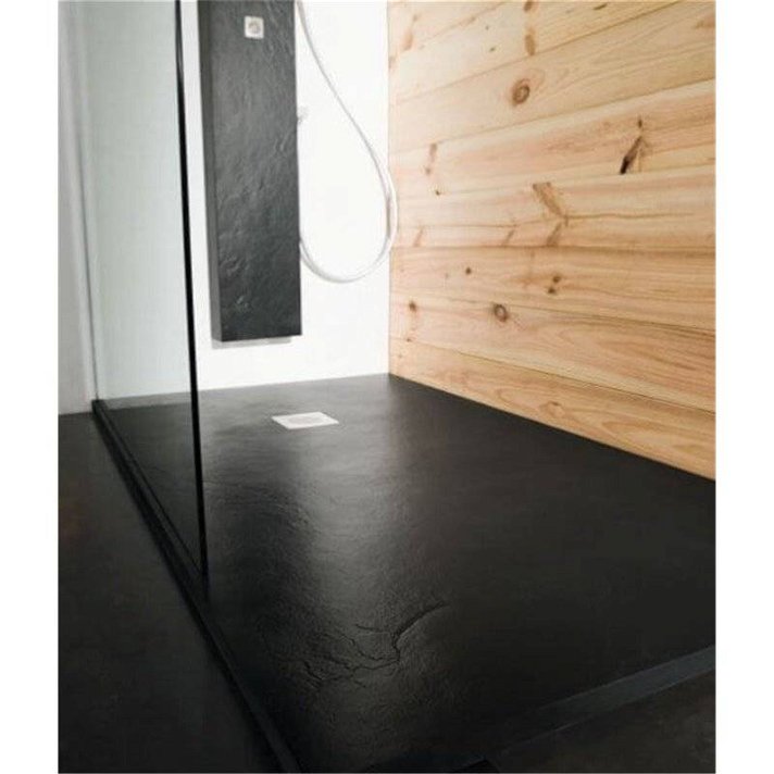 Plato de ducha rectangular antideslizante con textura Slate a medida color negro b10