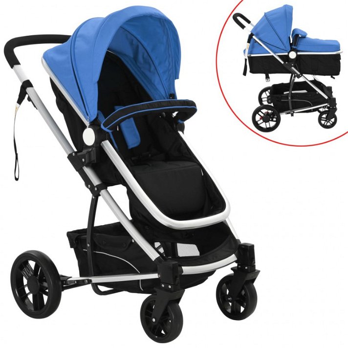 Alumínio 2 em 1 carrinhos de bebé/ carrinho de bebé azul e preto Vida XL