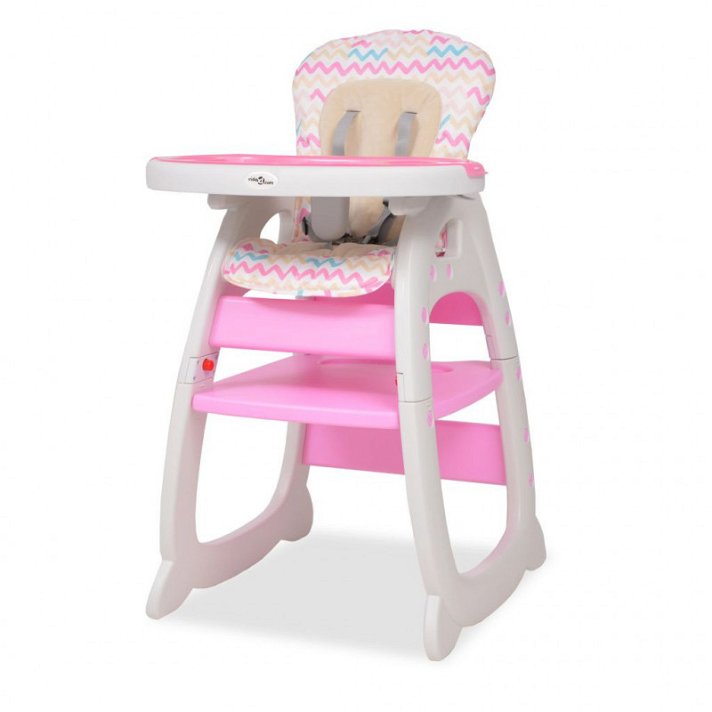 Seggiolone convertibile 3 in 1 per neonati con tavolino rosa e bianco con design Vida XL