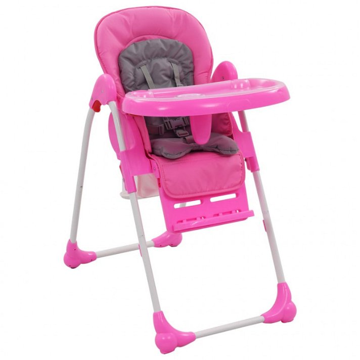 Trona de bebé de 49 cm color rosa y gris con reposapiés y altura ajustable Vida XL