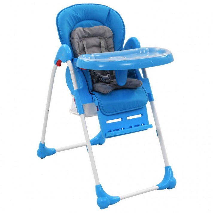 Trona de bebé de 49 cm color azul y gris con reposapiés y altura ajustable Vida XL