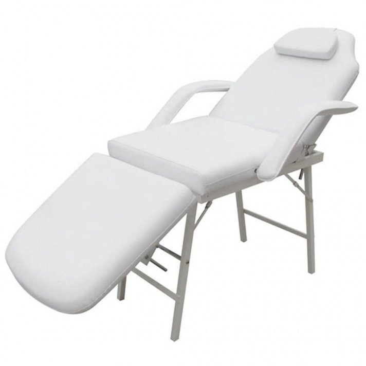 Camilla de estética reclinable color blanco fabricada en acero y madera con tapizado de piel sintética Vida XL