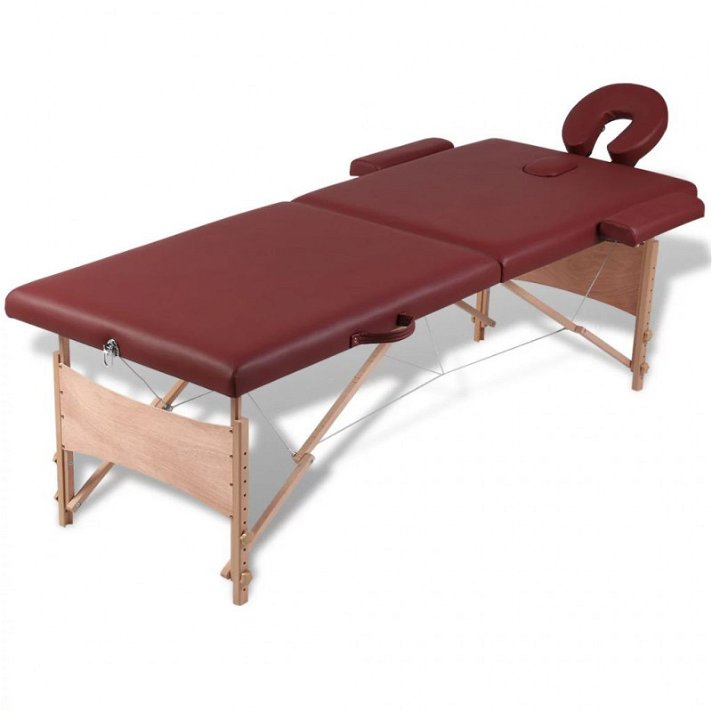 Mesa camilla de masaje de madera plegable de dos cuerpos rojos Vida XL