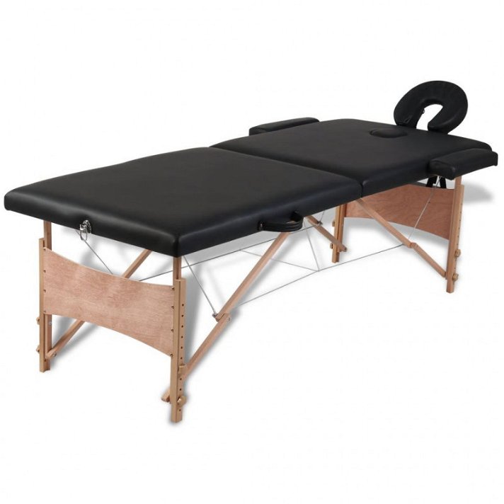 Mesa camilla de masaje de madera plegable de dos cuerpos negros Vida XL