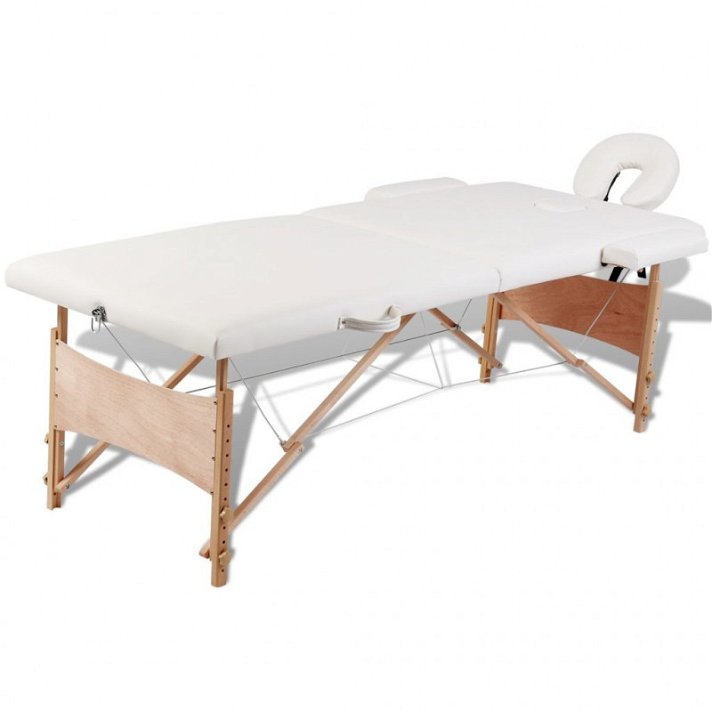 Mesa camilla de masaje de madera plegable de 2 cuerpos blanco crema Vida XL