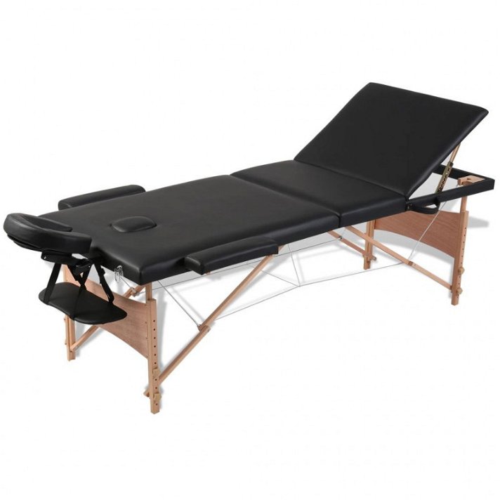Camilla de masaje negra plegable 3 zonas estructura de madera Vida XL