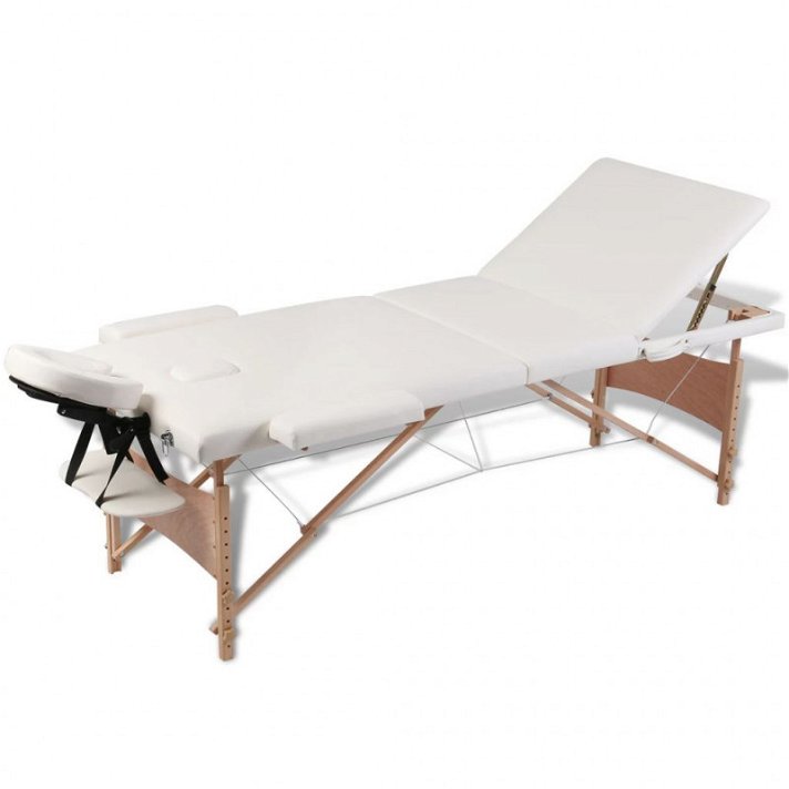 Mesa camilla de masaje de madera plegable de 3 cuerpos blanco crema Vida XL