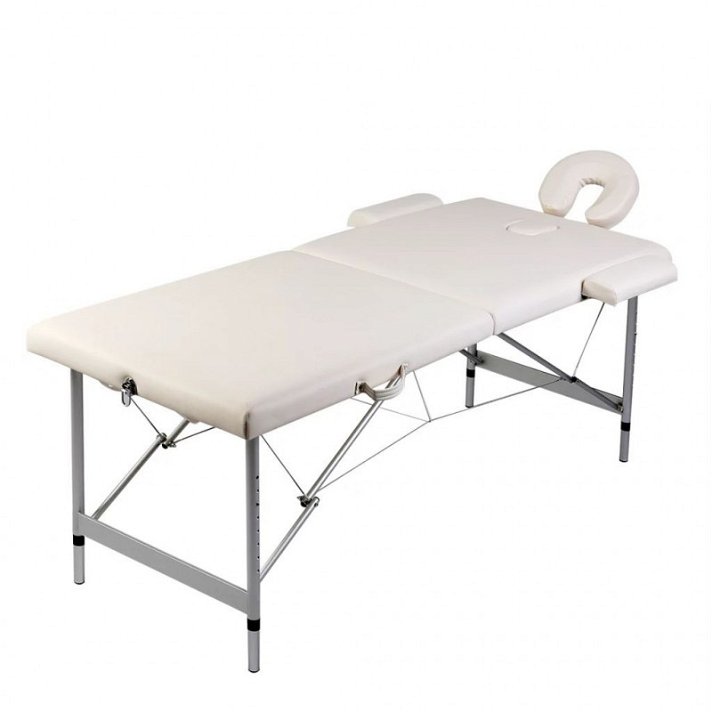 Mesa de massagem dobrável e acessórios 2 zonas de alumínio branco Vida XL