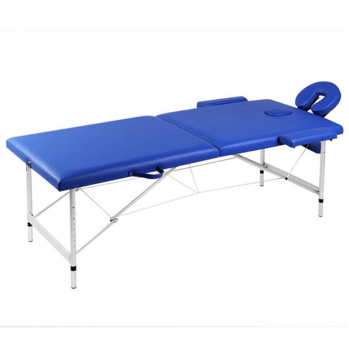 Mesa de massagem em alumínio dobrável Vida XL com duas secções azuis
