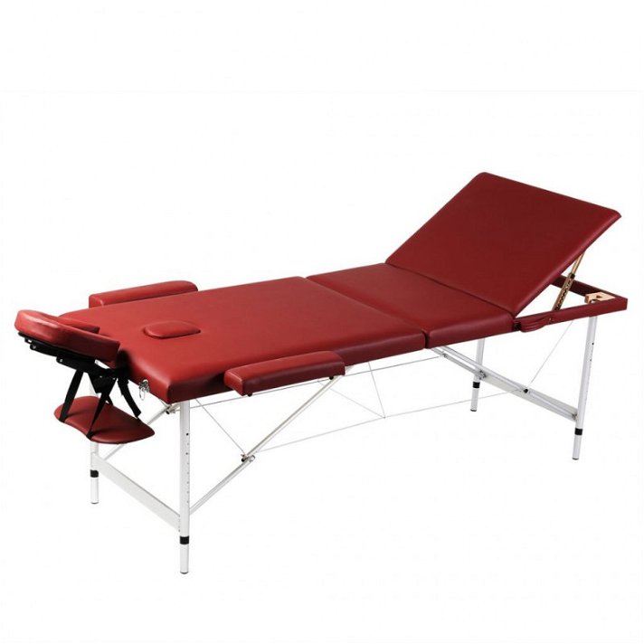 Mesa camilla de masaje de aluminio plegable de tres cuerpos rojos Vida XL