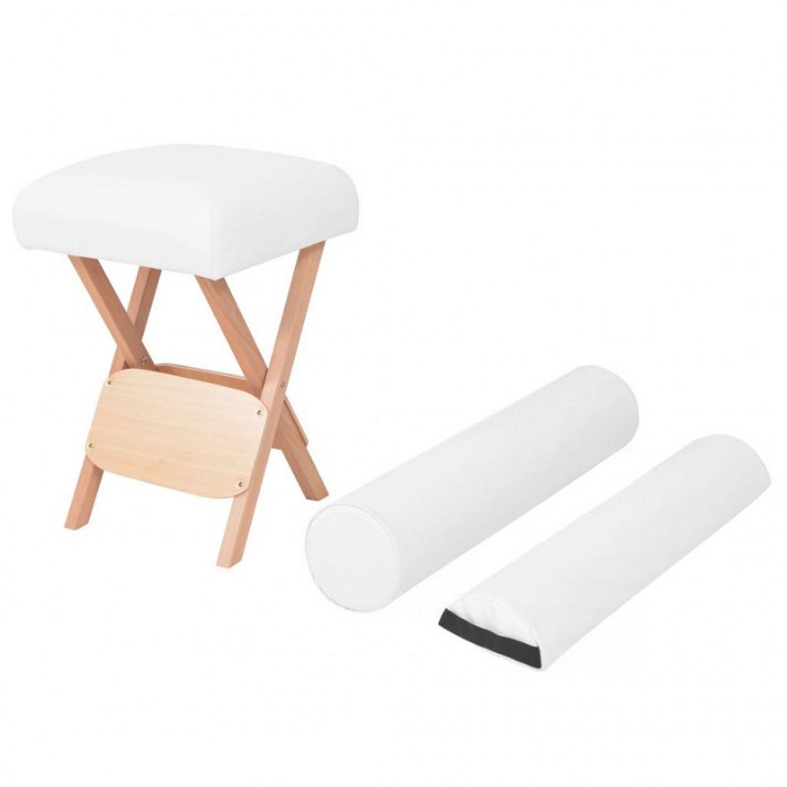 Juego de taburete de masaje plegable de 35 cm color blanco con dos cojines Vida XL