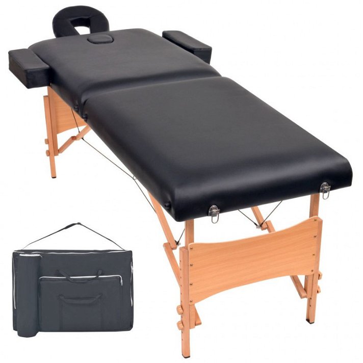 Mesa de massagem dobrável com 2 zonas de 10 cm de espessura preta Vida XL