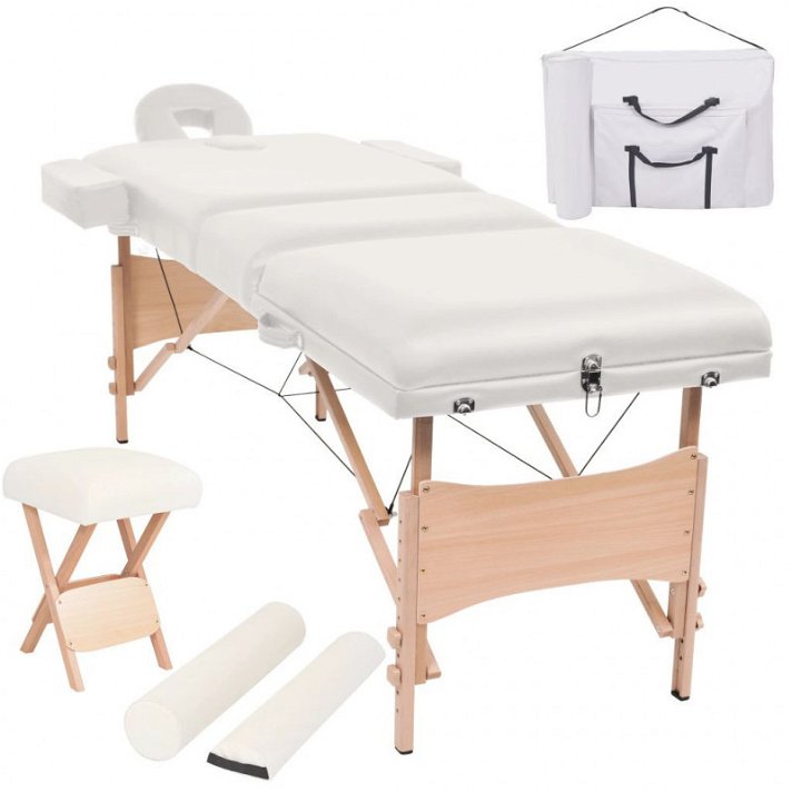 Set mesa plegable de masaje y taburete 10 cm de espesor blanco Vida XL