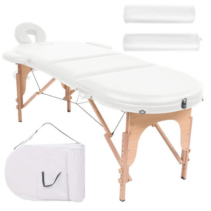 Mesa de massagem dobrável de 10 cm de espessura 2 almofadas ovais brancas Vida XL