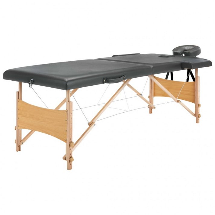 Mesa de massagem 2 zonas de estrutura de madeira antracite 186x68 Vida XL
