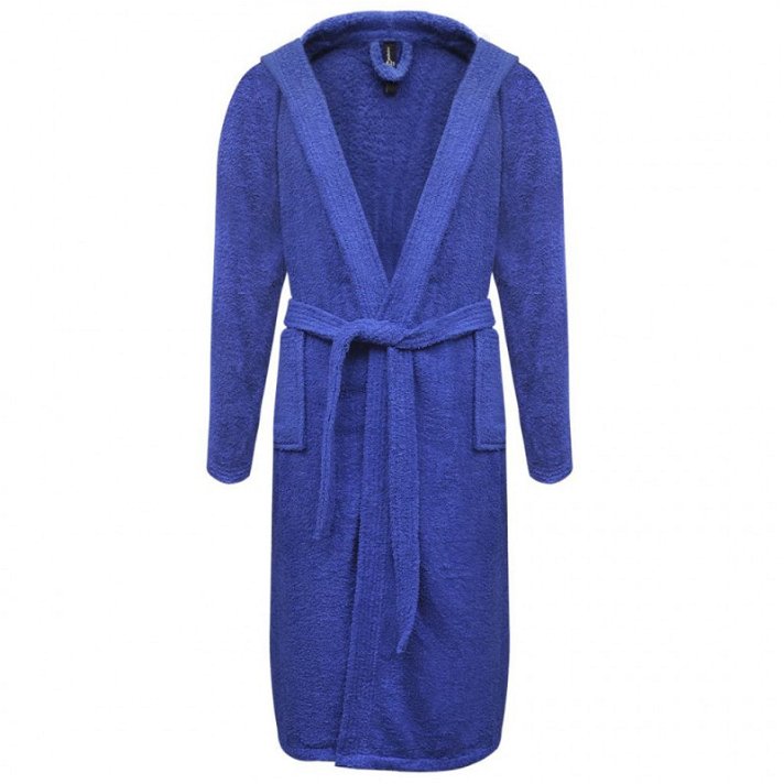 Bata de algodón de 500g/m2 con capucha en talle de S al XXL color azul Vida XL