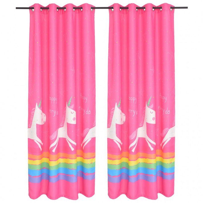 Set de cortinas rosas infantiles Unicornios Vida XL