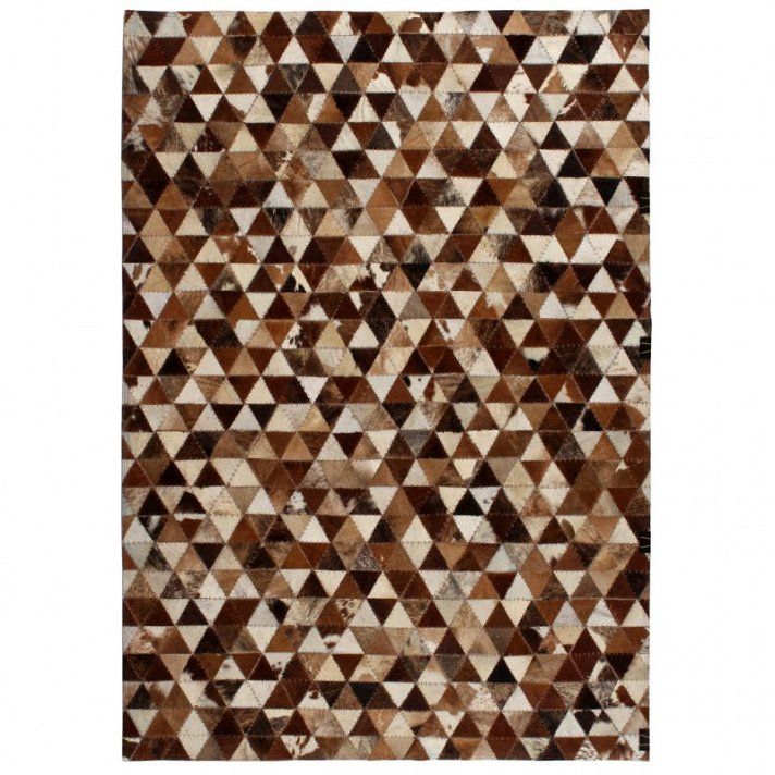 Alfombra retazos de cuero triángulos blanco y marrón Vida XL