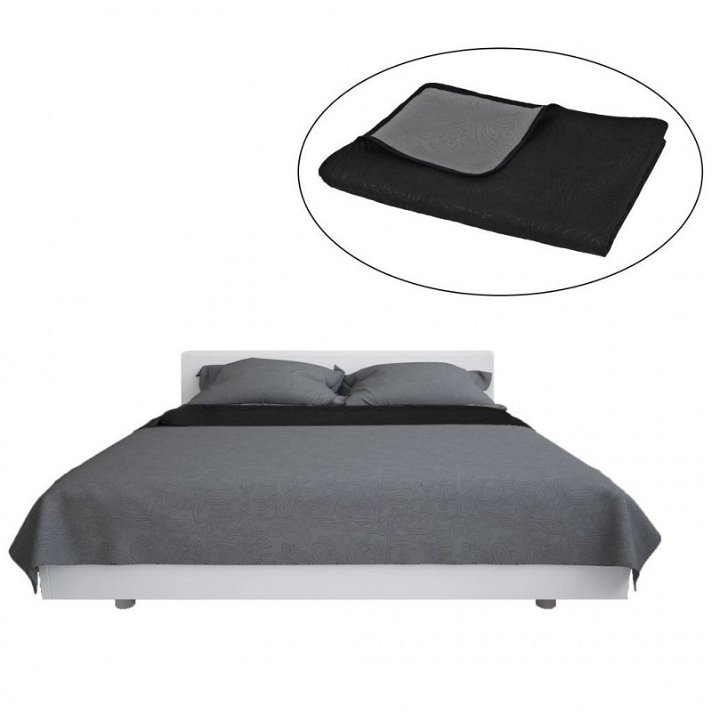 Colcha reversível para cama super king size de 220x240 cm cinzento e preto Vida XL