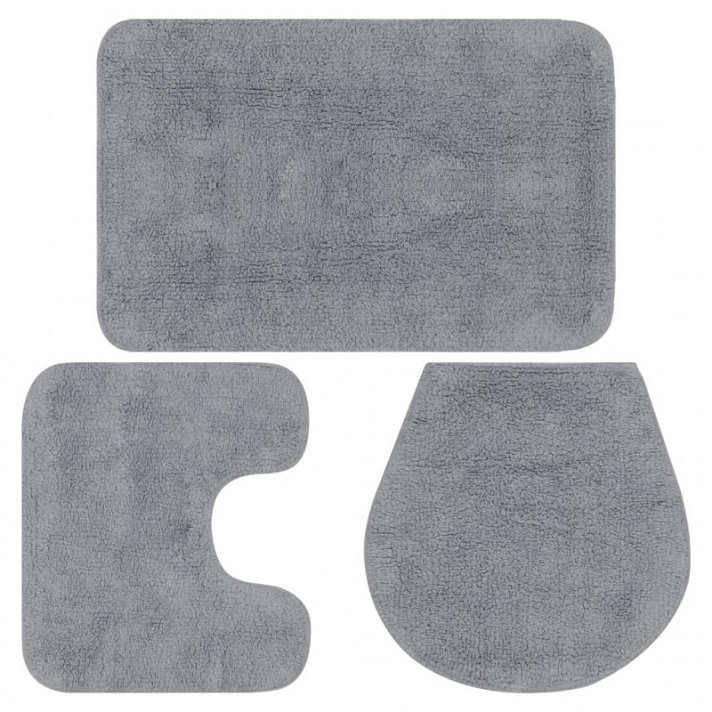 Conjunto de alfombrillas de baño de tela algodón con 3 piezas y de color gris Vida XL