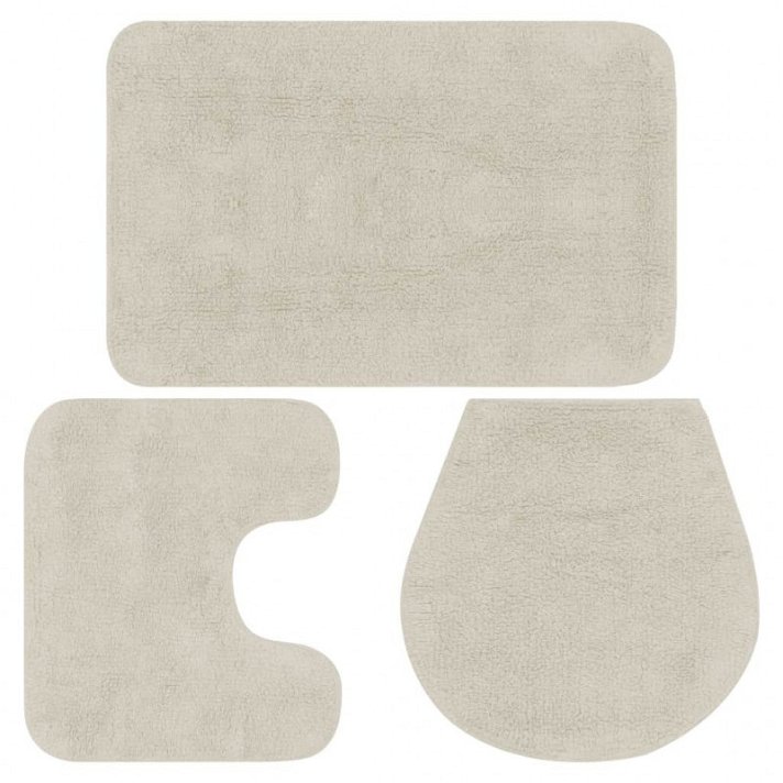 Set di tappetini da bagno di tessuto 3 pezzi bianco Vida XL