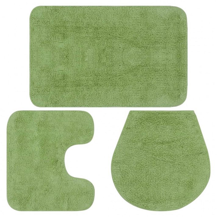 Conjunto de alfombrillas de baño de tela algodón con 3 piezas y de color verde Vida XL