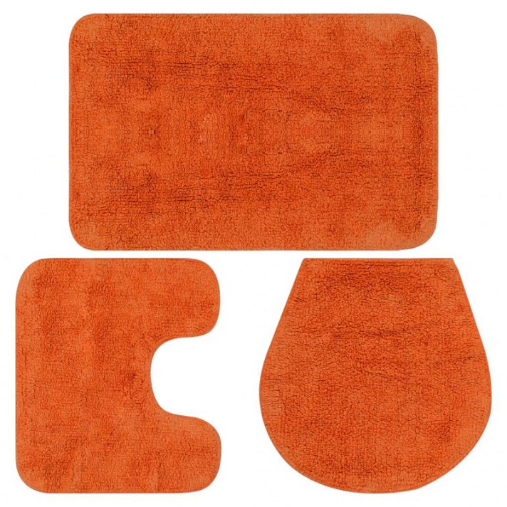 Tapete de banho em tecido de algodão com 3 peças e em cor laranja Vida XL