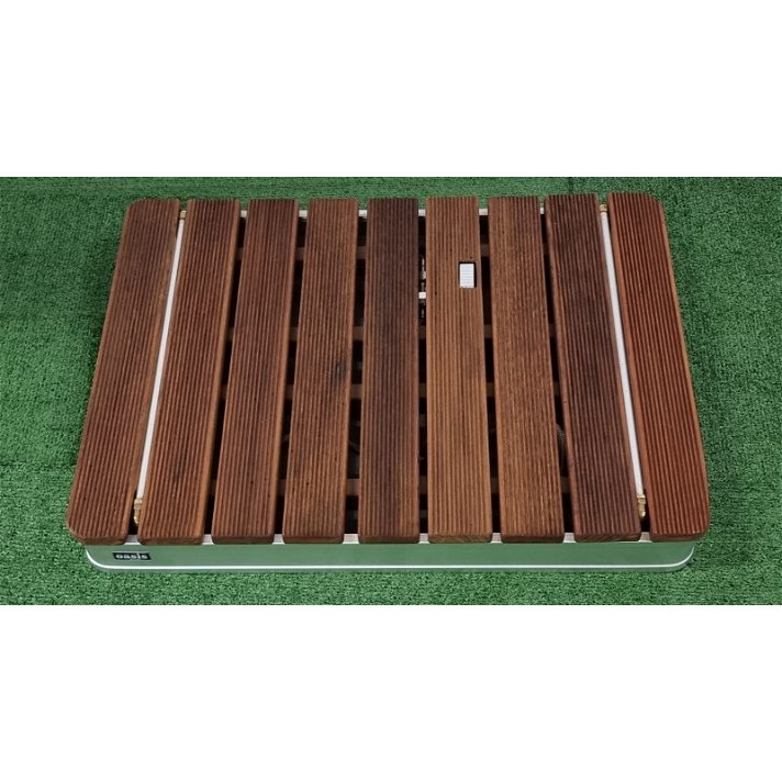 Oasis Star outdoor garden shower tray made of synthetic wood and aluminium wood with rain effect water jets