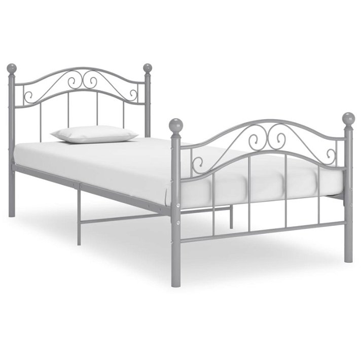Estructura de cama individual hecha de metal con revestimiento en polvo color gris VidaXL