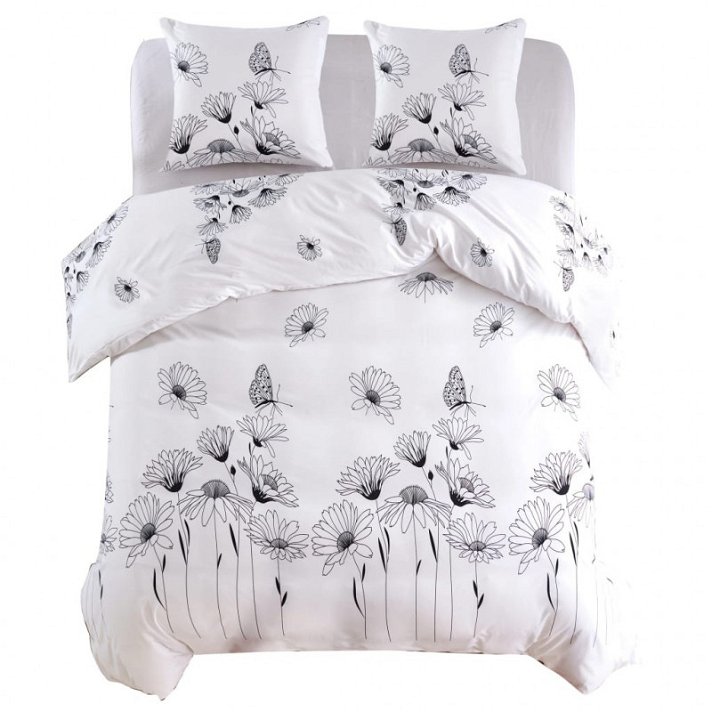 Juego de funda nórdica y fundas de almohada para cama King Size 200x200 cm con diseño de flores blanco Vida XL