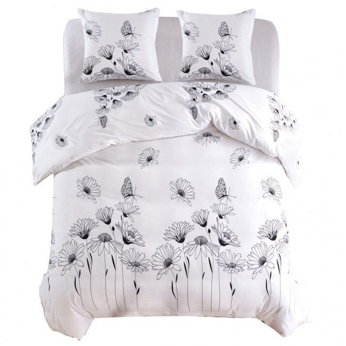 Juego de funda nórdica y fundas de almohada para cama Super King de 220x240 cm con diseño de flores blanco Vida XL