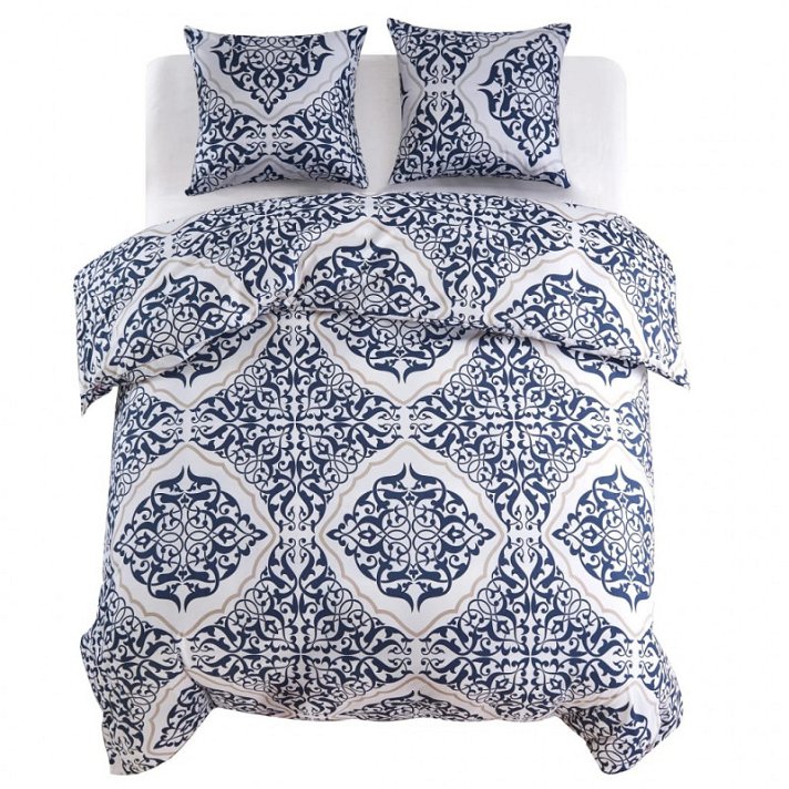 Juego de funda nórdica y fundas de almohada para cama King Size de 200x220 cm azul y blanco Vida XL