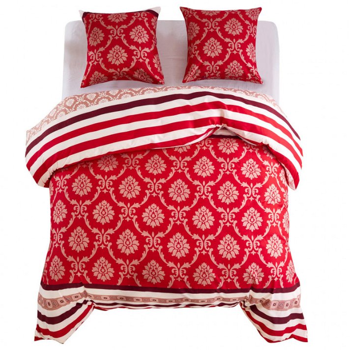 Juego de funda nórdica y fundas de almohada para cama King Size 200x200 cm rojo y blanco Vida XL