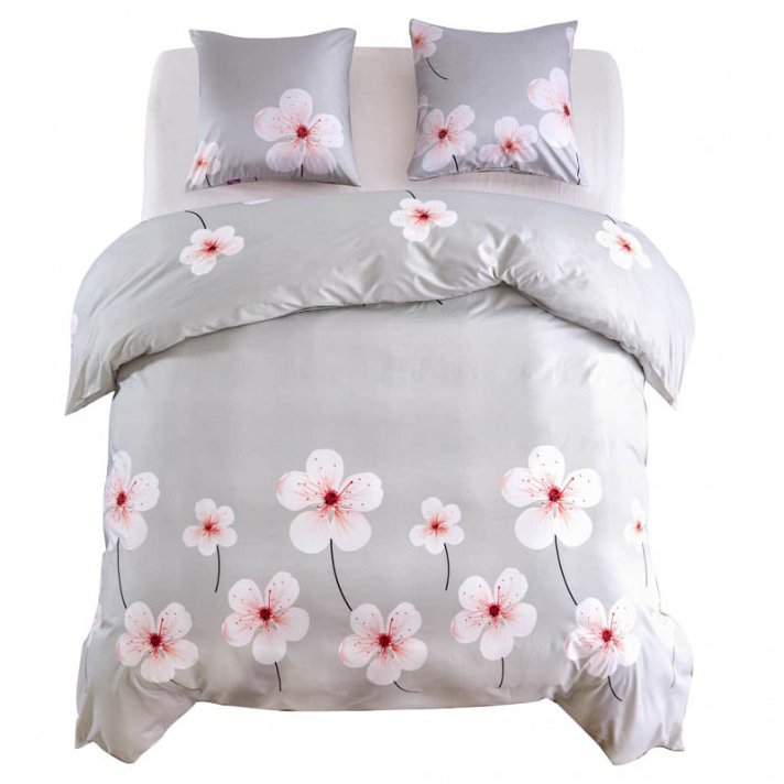 Juego de funda nórdica y fundas de almohada para cama King Size 200x220 cm con flores beige y rosa Vida XL